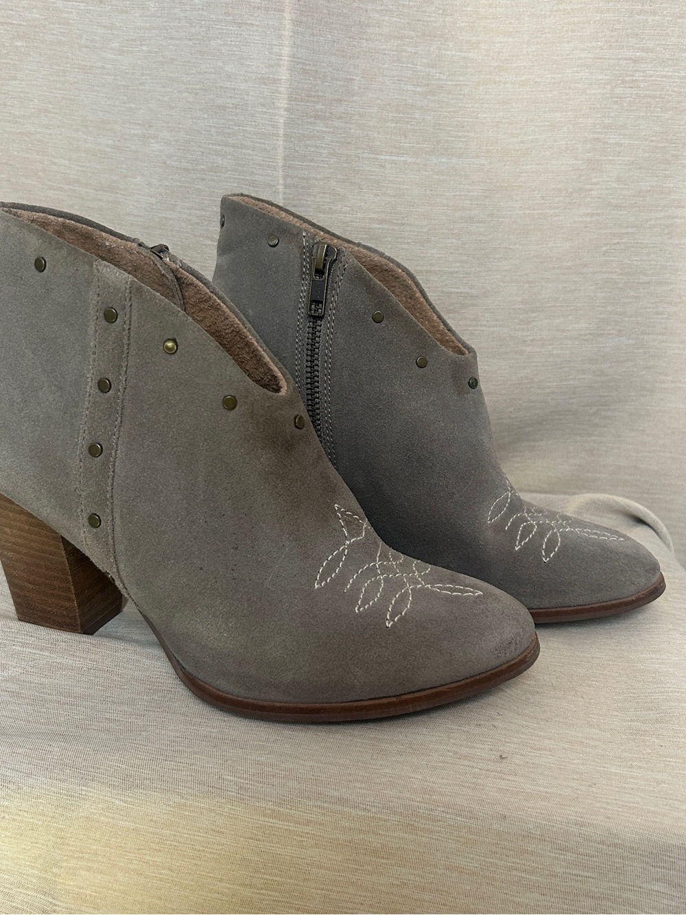 Ariat Gray Suede Ankle Booties with Stud and Stitch Detail 7.